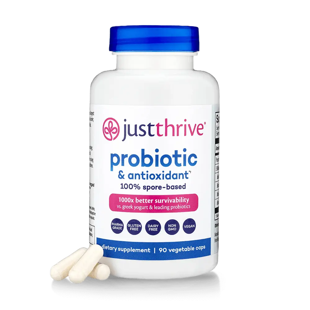 Just Thrive Probiotic, 90-count bottle, front